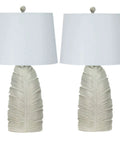 Casual White Resin Table Lamp Set 26 Inch Tall 2 Pack With Decorator Linen Shade Easy On Off Switch Modern Bedside And Living Room Lighting Neutral White Finish For Any Decor.