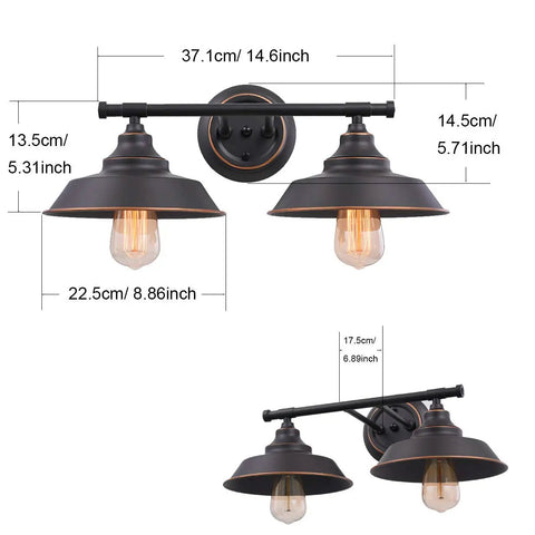Industrial Farmhouse Wall Light Fixture With Vintage Sconce Vibe Oil Rubbed Bronze 2 Light Vanity Wall Mount dimensions