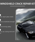 Windshield Repair Kit For Chips And Cracks Car Glass Quick Fix With Nano Fluid Filler illustration and features list