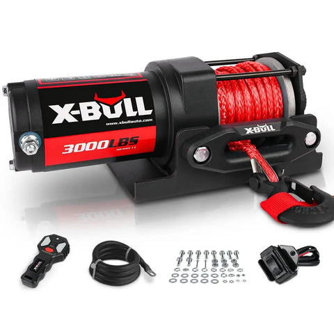 12V 3000Lbs Winch With Synthetic Rope For ATV UTV Off Road Beefy Workhorse, mounting bracket, wireless remote, 1.3HP motor