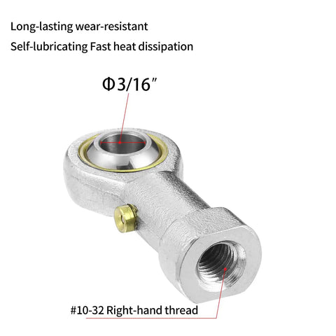 Close-up of 2 Pack Rod End Bearing Three Sixteenth Inch Bore Pre Lubricated 10 32 Right Hand Thread Heim Joint With Jam Nuts