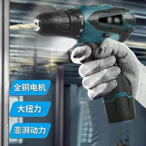 Heavy Duty 12V Rechargeable Drill Set Coupled With A Complete 25 Piece Electric Screwdriver Kit in use with ergonomic grip.