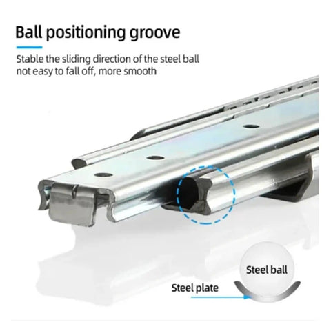 Ball positioning groove on Heavy Duty Full Extension Side Mount Drawer Slides Two Pack Ball Bearing Home Cabinet Hardware Glides Like Silk Hassle Free Install 28 Inch Rails.