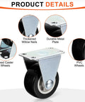 Close-up of Built Like A Tank Rigid Caster Wheels 8 Pack 1.5 Inch Black PVC fixed wheels with durable metal plate.