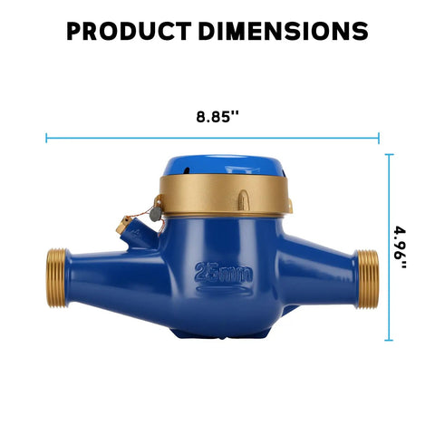 1 Inch Durable Multi Jet Water Meter With Lead Free Brass Non Pulsed Output ISO 4064 Certified dimensions view