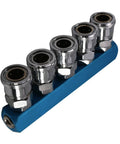 Five Way Half Inch Air Manifold Block Splitter for Pneumatic Systems Inline Hose Fittings Iron Construction Multi Outlet Distributor