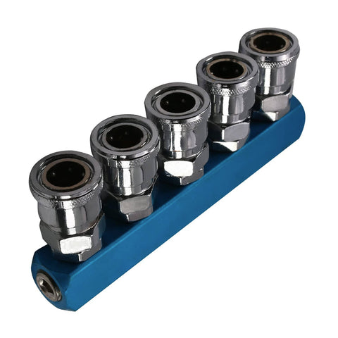 Five Way Half Inch Air Manifold Block Splitter for Pneumatic Systems Inline Hose Fittings Iron Construction Multi Outlet Distributor