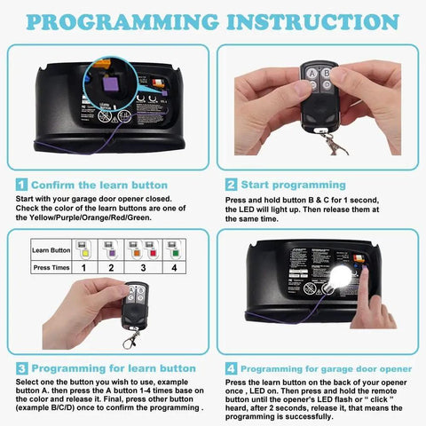 Universal Garage Door Remote With Five Color Learn Button Purple Yellow Green Orange Red Keychain Included For Sears Craftsman LiftMaster Chamberlain Openers 1993 To Present Works With Most Models