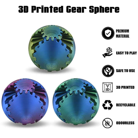 3D Printed Gear Sphere Fidget Toy Steampunk Whirling Gear Ball For Office And Home Stress Relief, 3 green interlocking spheres