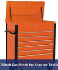 Tough As Nails Gas Strut For Snap On Toolbox Lid Replacement 13 Point 75 Inch Hydraulic Support Cylinder on open orange tool chest.