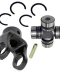 Real Deal Rear Prop Shaft Yoke Replacement For MV7 2005 Drive Components showing black steel yoke, U-joint, and clips for drivetrain repair.