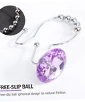 Purple Stainless Steel Shower Curtain Rings Set With Rust Resistant Double Hooks For Slick Glide And Easy Hanging Of Curtain And Liner, Decorative Rhinestone Bathroom Hooks showcasing a close-up of a rhinestone accented hook and free-slip ball design.