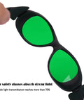 180-750Nm Laser Safety Goggles For Engraving And Cutting Pro Grade Protective Eyewear With Green Tint shown in hand.