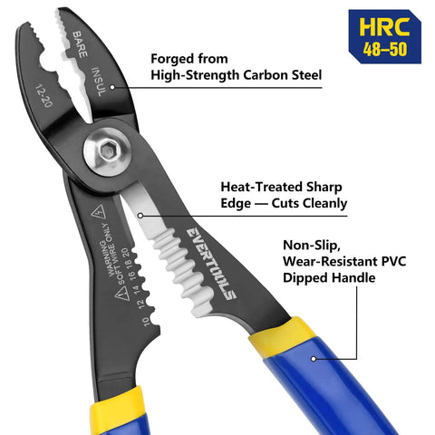 4 In 1 Wire Stripper And Crimping Pliers with carbon steel and PVC handle, designed for 10-20 AWG wires