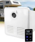 Tankless Instant Hot Water Heater With Smart Temp Control And 55000 BTU Output Uses 12V DC Power For RV Campers Travel Trailers And Caravans, white with control panel