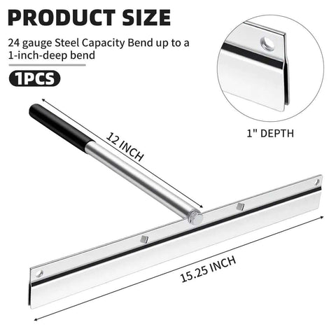 Diagram showing 15.25 Inch Sheet Metal Hand Hemmer Built Tough Alloy Steel Hand Seamer With 1 Inch Fold Depth and Comfort PVC Grip.