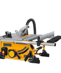 Shop Ready 8 Inch Sliding Table Saw With Badass 1500W Motor For Smooth As Butter Woodworking Cuts Plus 80 Tooth Dust Free Circular Blade And Rock Solid Desktop Setup, side view showcasing controls and blade.