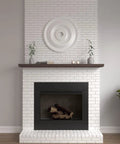 Jefferson Ceiling Medallion Perfect For Adding Gorgeous Architectural Detail To Your Ceiling This Factory Primed Piece Features A Twenty Six Inch Outer Diameter Fits Canopies Up To Five Inches For Quick And Easy Diy Install displayed above fireplace