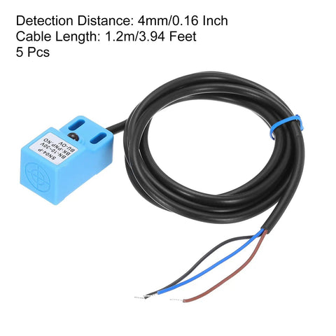 SN04-P Inductive Proximity Sensor Switch NO Normally Open PNP, blue casing, 4mm sensing, 3.9ft leads, 5-pack for automation