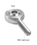 6mm Bore Rod End Bearing With M6x1 Right Hand Male Thread In Stainless Steel, Self Aligning Workhorse Joint For Precision Machinery, 9 Degree Angular Misalignment, Corrosion Resistant, 25mm Thread Length, 6mm bore and M6x1 right-hand thread