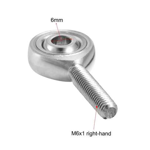 6mm Bore Rod End Bearing With M6x1 Right Hand Male Thread In Stainless Steel, Self Aligning Workhorse Joint For Precision Machinery, 9 Degree Angular Misalignment, Corrosion Resistant, 25mm Thread Length, 6mm bore and M6x1 right-hand thread