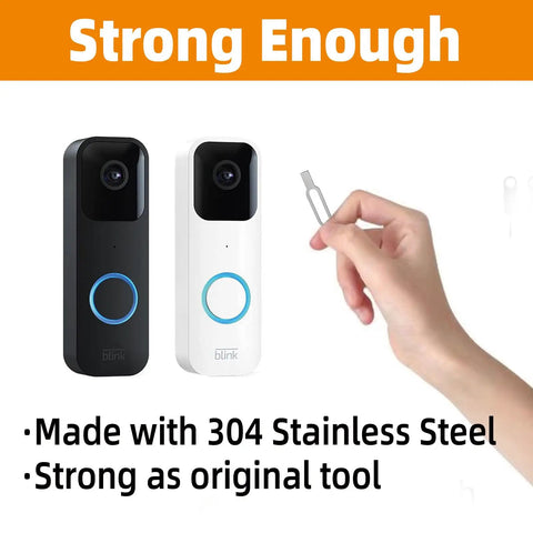 Must Have Two Pack Security Key For Doorbell Mount And Battery Replacement shown with hand holding tool near two video doorbells