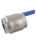Badass 304 Stainless Steel Ball Valve Two Piece Full Port 2 Inch Female Thread heavy-duty valve with blue handle for flow control.
