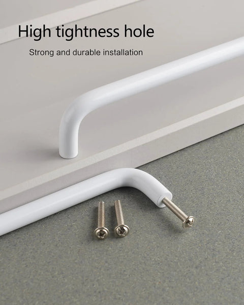 Bright White 3.8 Inch Cabinet Pulls 5 Pack Aluminum Alloy Drawer Handles shown with screws