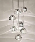 Crystal Meteor Chandelier Pendant Light With LED Raindrop Balls, 7 Light Round Fixture in modern crystal ball design