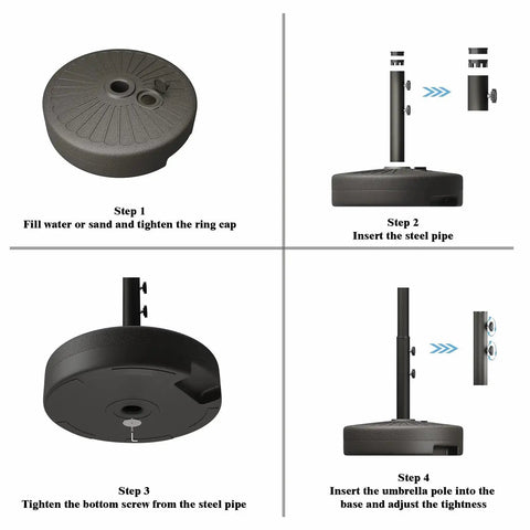 Assembly steps for Beefy 22L Water Filled Patio Umbrella Base With Dual Locking Knobs Heavy Duty HDPE Stand.