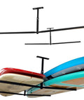 Dope Overhead Paddleboard Hanger And Surfboard Rack For Garage Adjustable Ceiling Mount Storage for SUP and Surf Gear, installed view