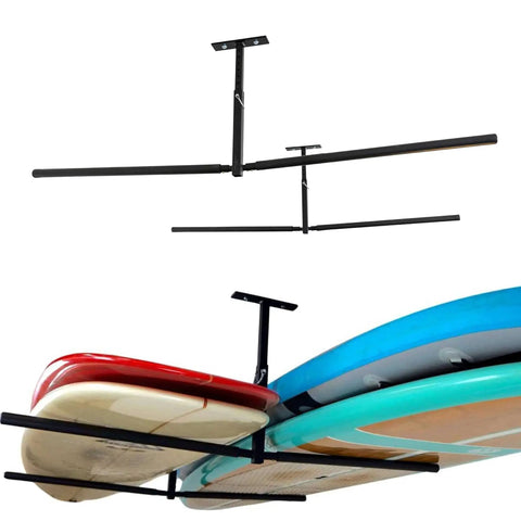 Dope Overhead Paddleboard Hanger And Surfboard Rack For Garage Adjustable Ceiling Mount Storage for SUP and Surf Gear, installed view