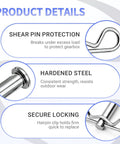 532132673 Clevis Pin And Hairpin Clip Kit details showing shear pin protection and hardened steel features
