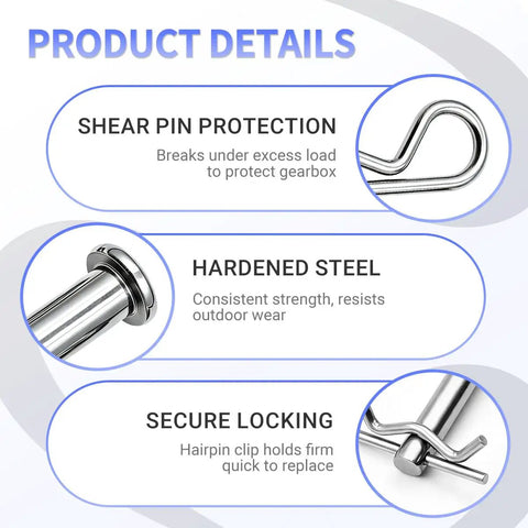 532132673 Clevis Pin And Hairpin Clip Kit details showing shear pin protection and hardened steel features