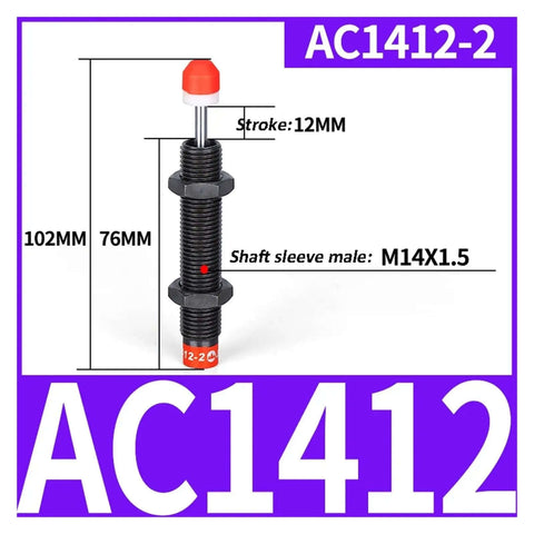 Heavy Duty Pneumatic And Hydraulic Buffer Shock Absorber For AC Series AC1412-2 shown with dimension details.