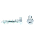 Beefy Heavy Duty Hex Lag Screws 5/16 Inch By 1-1/2 Inch A307 Grade Zinc Plated Steel 50 Pack shown in close-up, with hex head and deep threads