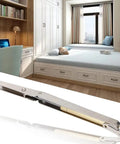 Beefy Heavy Duty Folding Shelf Bracket Stainless Steel Space Saving Drop Leaf Support For Tables Desks And Kitchen Counters 12.6 Inch Pneumatic Rod Mechanism Includes Install Parts 100N Capacity shown in cozy bedroom setup.