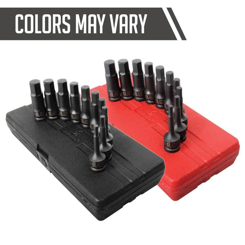 Half Inch Drive Metric Impact Hex Driver Set 10 Piece For Tough Jobs CrMo Alloy Steel Build in red and black cases