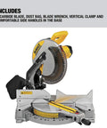 Top Tier 12 Inch Corded Compound Miter Saw Featuring Slick Slide Fence Knockout Accuracy Heavy Duty Build And Game Changing Precision For Serious Woodworkers Renewed Single Bevel Design with blade and accessories.