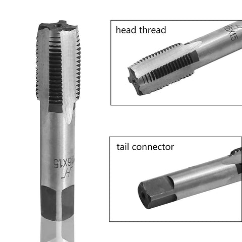 M16x1.5 Metric Tap And Die Set Right Hand Thread, Heavy Duty HSS, head and tail view, heat-treated precision tool