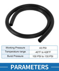 Silicone Vacuum Tubing Hose for Cars and Trucks, High Temperature 3.3 Ft Long, 12 mm Inner Diameter, 2.5 mm Wall Thickness, Black Automotive Vacuum Line Tube coiled with specifications chart
