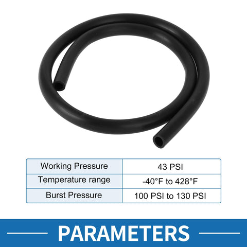 Silicone Vacuum Tubing Hose for Cars and Trucks, High Temperature 3.3 Ft Long, 12 mm Inner Diameter, 2.5 mm Wall Thickness, Black Automotive Vacuum Line Tube coiled with specifications chart