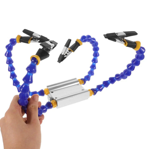Four Arm Soldering Helping Hand Station Pro Grade With Weighted Base shown in handheld view