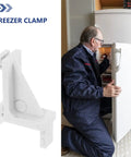 8 Pack Plastic Refrigerator Shelf Clips For Freezer And Fridge displayed with a person inspecting a refrigerator