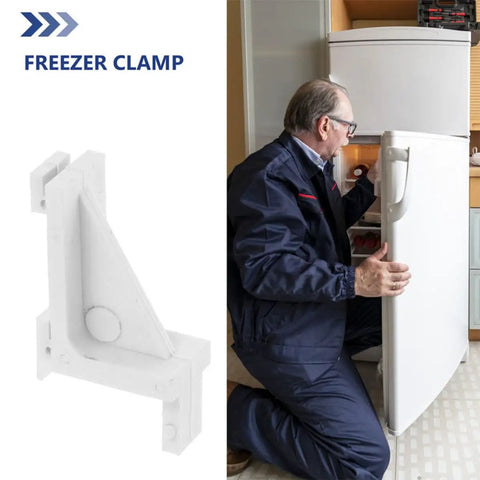8 Pack Plastic Refrigerator Shelf Clips For Freezer And Fridge displayed with a person inspecting a refrigerator