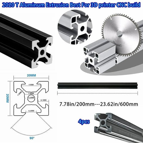 Black Anodized 2020 T Slot Aluminum Extrusion Rails Pack of Four 300mm Long European Standard For 3D Printers CNC Machines And DIY Builds Heavy Duty Aluminum Rails For Smooth Motion, 4pcs