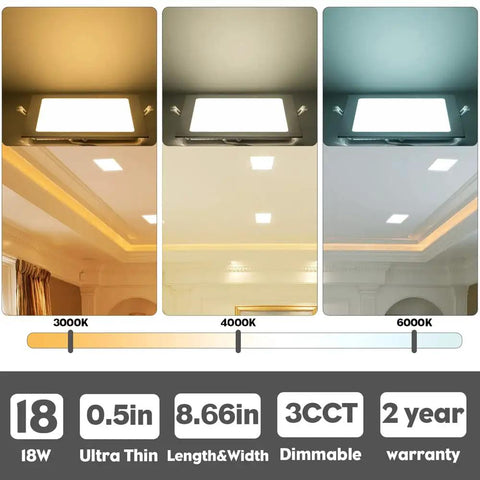 3000K 4000K 6000K 4 Pack 8 Inch Square LED Recessed Lights With Junction Box Dimmable 3CCT Selectable 1600 Lumens CRI 90 Plus