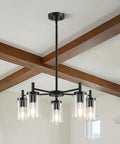 4 Light Black Dining Room Chandelier With Glass Shades, Farmhouse Contemporary Modern Pendant Ceiling Light in room