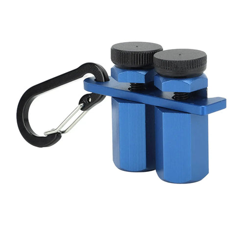 Precision Stair Gauge Knob And Framing Square Jig With Dead On Angle Cutting Guide For Pro Carpenter Marking Built Tough Aluminum Alloy Rust Proof Design That Locks Tight For Straight Stringer Layout Work Every Time, blue aluminum gauge with black knobs.