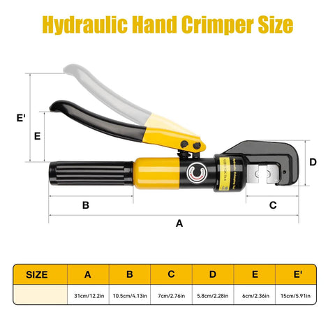 Dimensions of 10 Ton Hydraulic Crimping Tool Kit With 9 Dies For 12 AWG To 2/0 Battery Cables and Wire Crimper